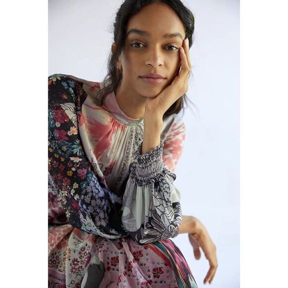 NEW ANTHROPOLOGIE X GEISHA DESIGNS Sz S PRINTED PATCHWORK DRESS - Picture 2 of 4